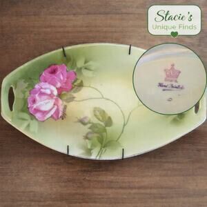 Vintage PSAG Bavaria Hand Painted Roses Oval Dish German Porcelain Cottagecore